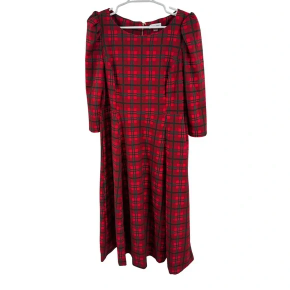 open lace back dress Sail to Sable Flutter Sleeve Midi Dress in Red Tartan – THE LUCKY KNOT main image 0